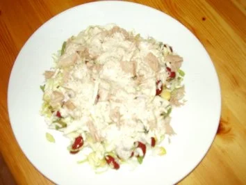 Frischer "knackiger" Rohkostsalat mit Thunfisch und Senfdressing - Rezept
