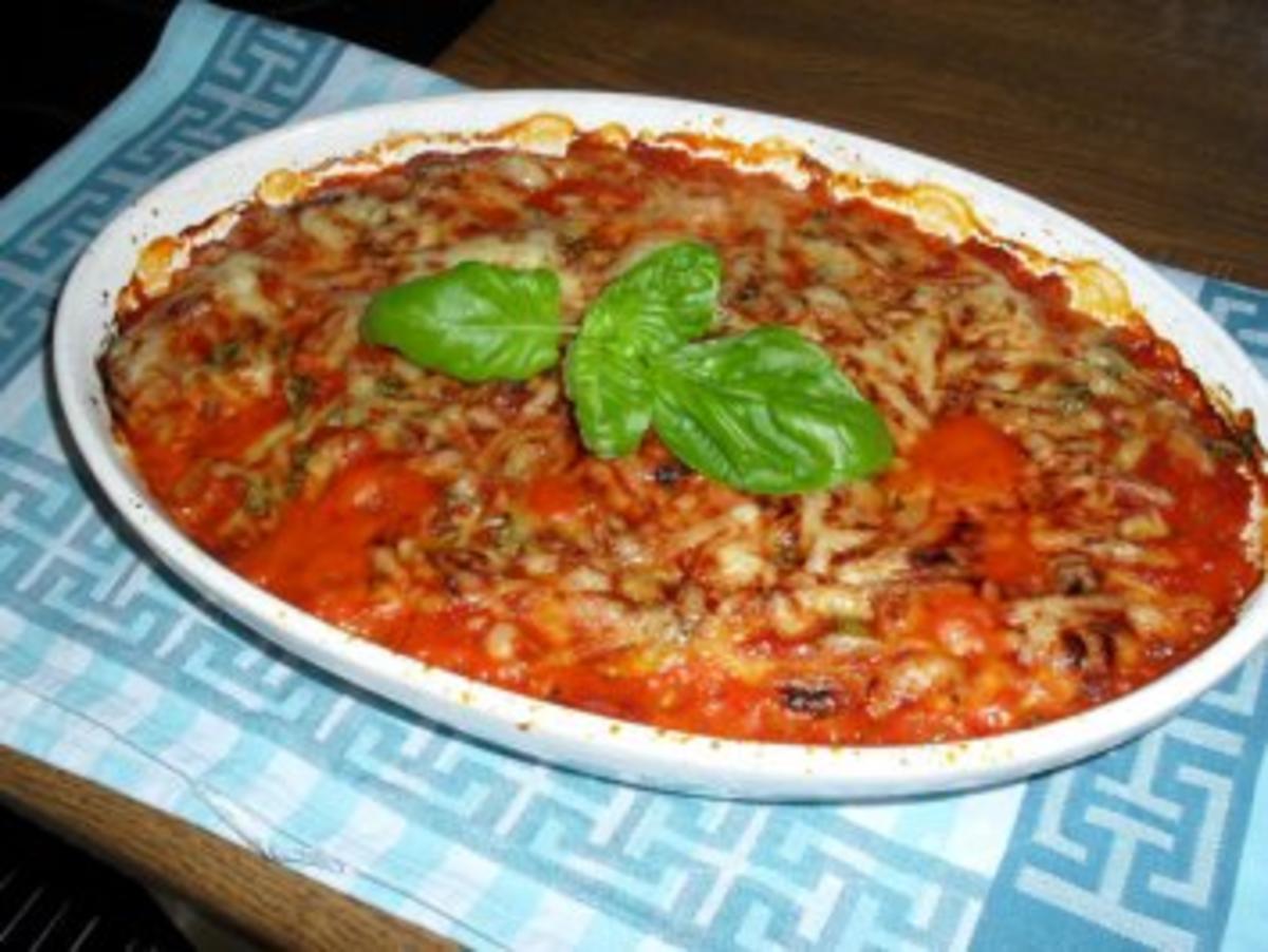 Maultaschen in Tomatensoße mit Schinken und Käse überbacken Bilder sind online - Rezept - Bild Nr. 9