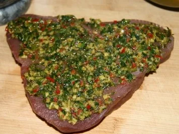 Fisch: Thunfischfilet mit Korianderhaube und Mango Salsa - Rezept - Bild Nr. 4