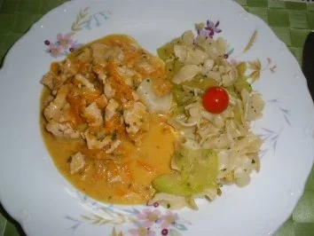 Fleischgerichte - Putengeschnetzeltes an Zucchininudeln - Rezept