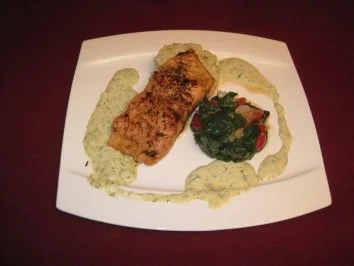Rezept: Lachs auf Mangold mit Lauchrisotto an Dillsoße Lachs auf Mangold mit Lauchrisotto an Dillsoße - Rezept