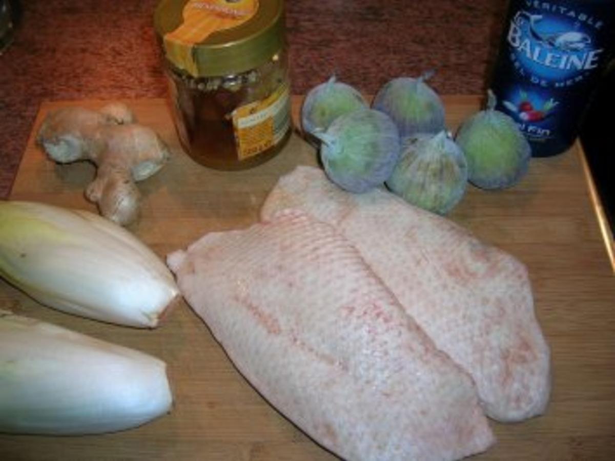 Entenbrust mit Honig, Ingwer und Feigen an geschmortem Chicorée ...