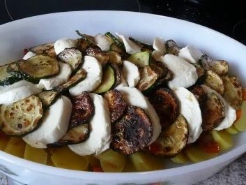 Auflauf:  mit Kartoffeln, Zucchini, Paprika und Mozzarella - Rezept