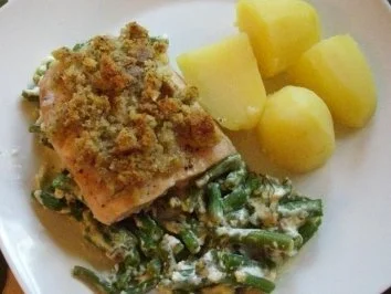Fisch : Bohnen - Lachs - Gratin, super lecker ! - Rezept