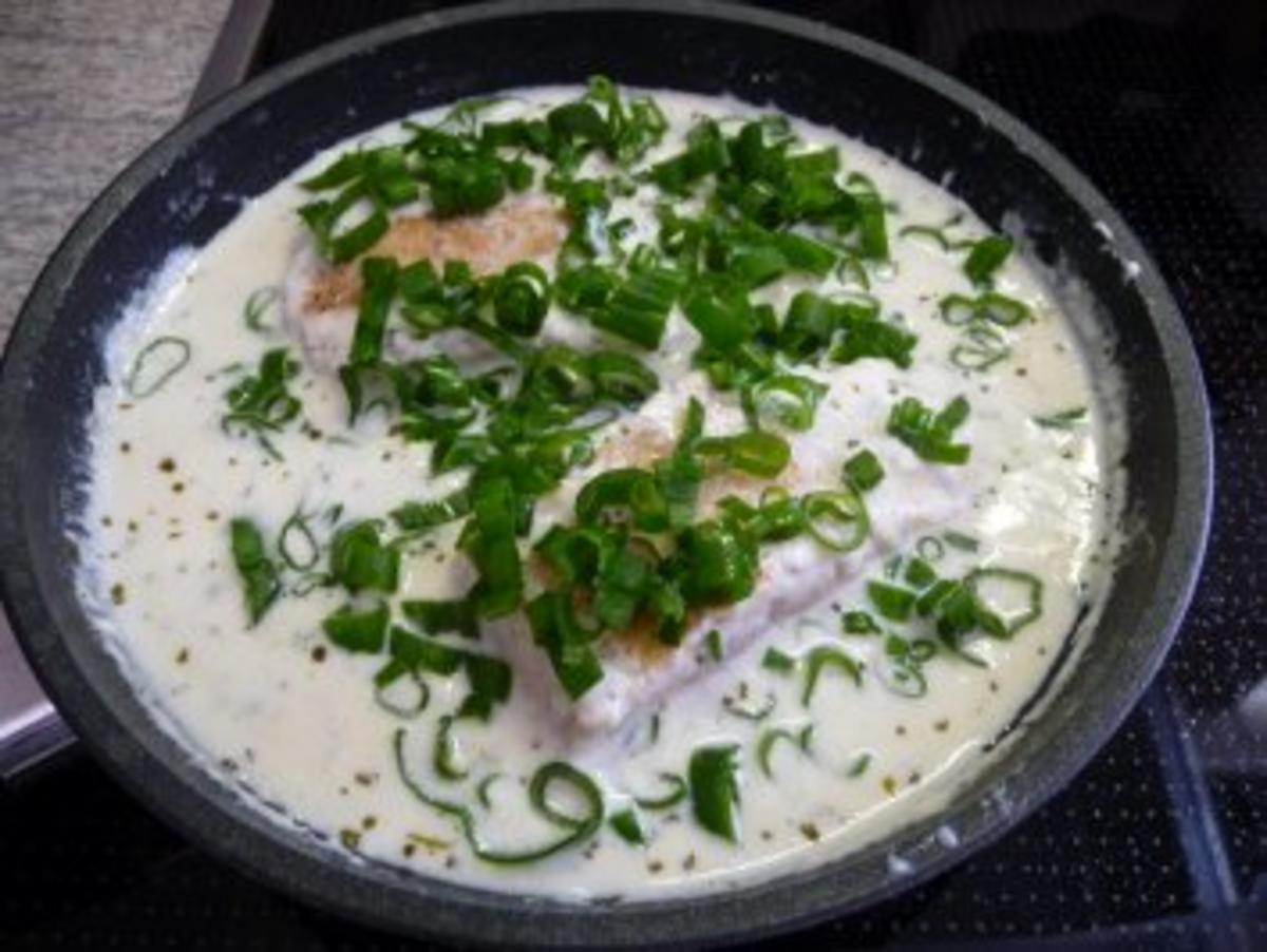 Fisch : Seelachs in Meerettichsoße  mit verschiedenen Salate und Gemüse - Rezept