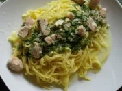 Fisch : Affäre mit Lachs in beschwipster Dillsahnesoße und Pasta - Rezept