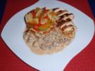 Hähnchenbrustfilet mit Paprikanudeln und Champignon-Rahmsoße - Rezept