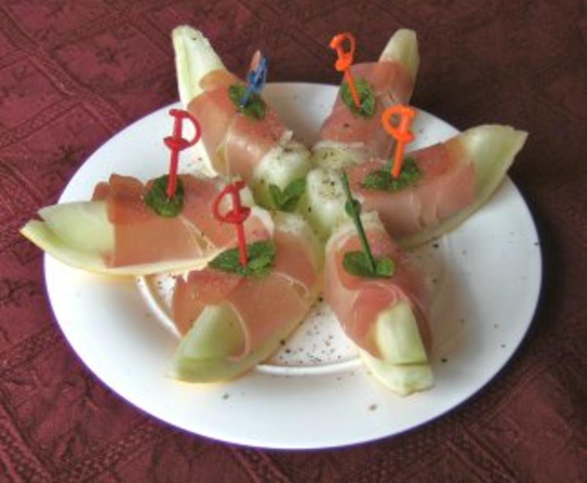 Fingerfood 1 : Melone mit Schinken - Rezept