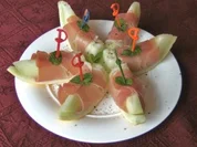 Fingerfood 1 : Melone mit Schinken - Rezept