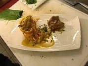 Ragout von Orange, Curry und Maishähnchen mit Knödel - Rezept