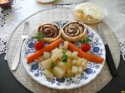 Hackfleisch : ... im Blätterteig an reichlich gesundem Gemüse - Rezept