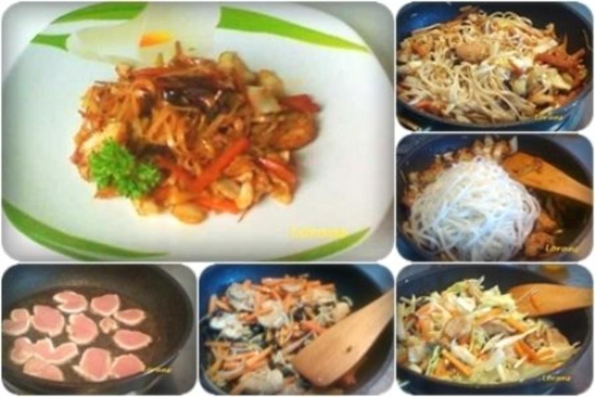 Asiatisch - Gebratene Reis Bandnudeln mit Hähnchen und Gemüse - Rezept - Bild Nr. 2