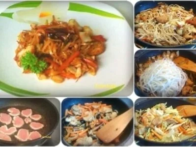 Asiatisch - Gebratene Reis Bandnudeln mit Hähnchen und Gemüse - Rezept - Bild Nr. 2