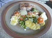 Aufläufe : Gemüseauflauf mit gegrilltem Seelachs - Rezept