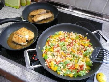 Rezept: Pfannengerichte - Gemüse-Reis-Pfanne mit Tilapia Bild Nr. 2 Pfannengerichte - Gemüse-Reis-Pfanne mit Tilapia - Rezept - Bild Nr. 2