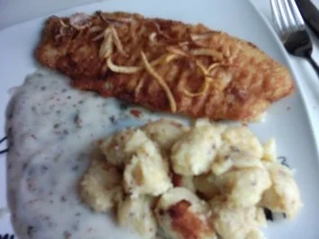 Rezept: Pangasiusfilet mit karamellisierten Zitronenschale, Kräutersoße und Kartoffelnüsse Bild Nr. 11 Pangasiusfilet mit karamellisierten Zitronenschale, Kräutersoße und Kartoffelnüsse - Rezept - Bild Nr. 11