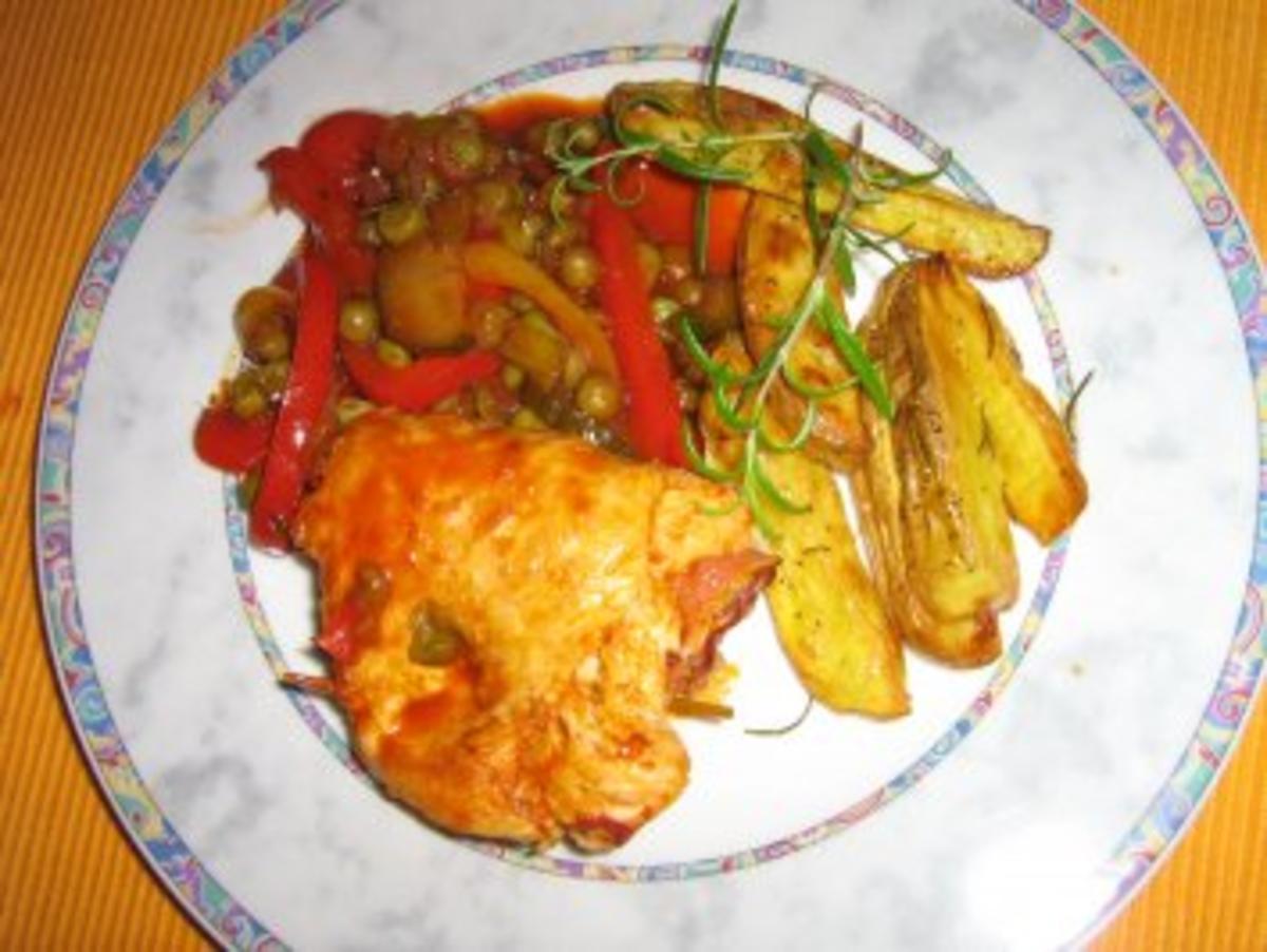 Hähnchen-Saltimbocca mit Paprikagemüse an Rosmarinkartoffeln - Rezept
Durch heinzelfrau