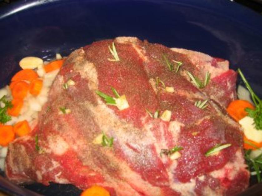 Fleisch: Geschmorter, gespickter Lammbraten - einfach - 19 kcal/100g