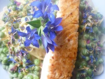 Spaghetti an Erbsen in Orangenrahm mit Lachs - Rezept - Bild Nr. 3