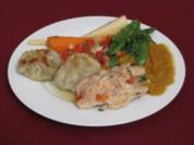 Weißweinmaishähnchen und Gemüse aus dem Römertopf mit Kartoffelknödeln - Rezept