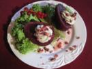 Rotweinbirne mit Gorgonzolacreme und Serranoschinken - Rezept