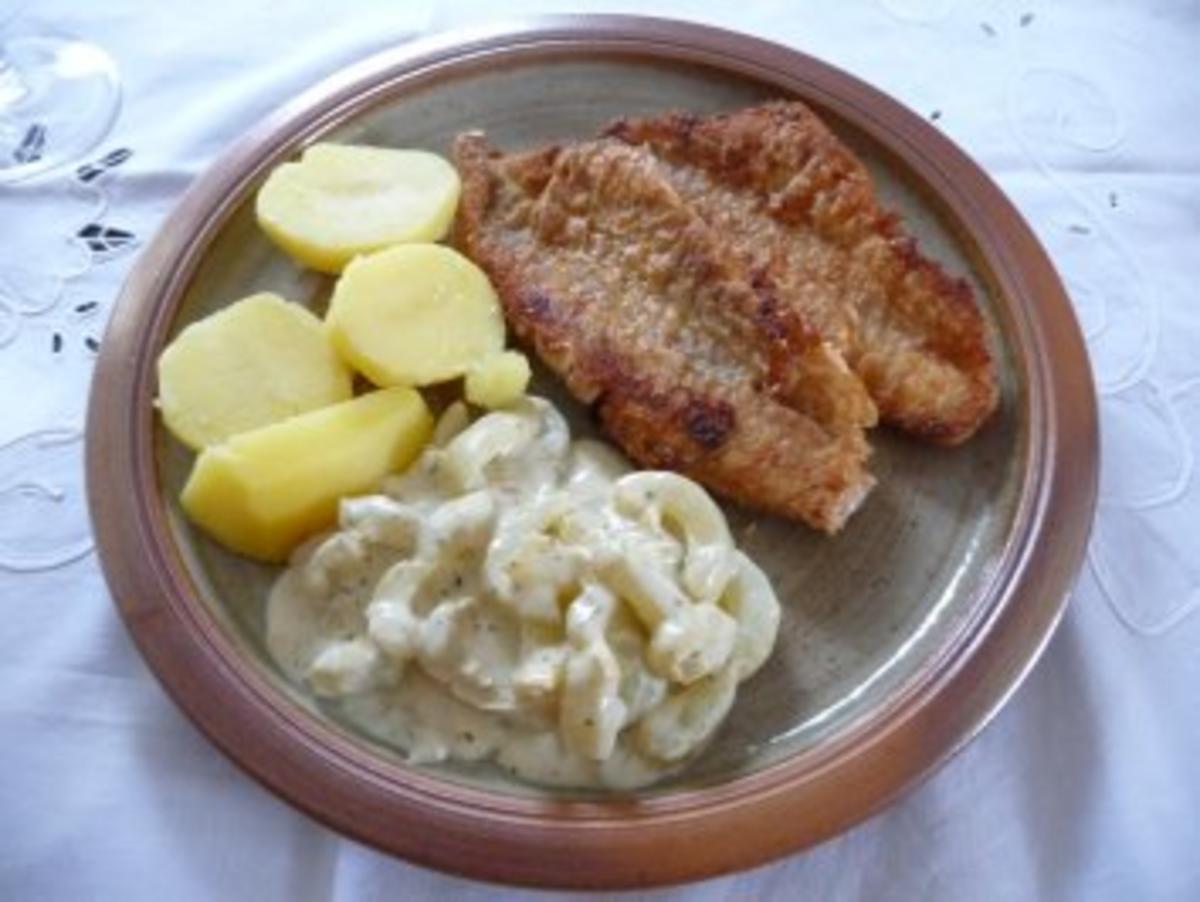 Bilder für Fisch : Rotbarschfilet mit Schmorgurken in Meerettichsoße an Salzkartoffeln - Rezept