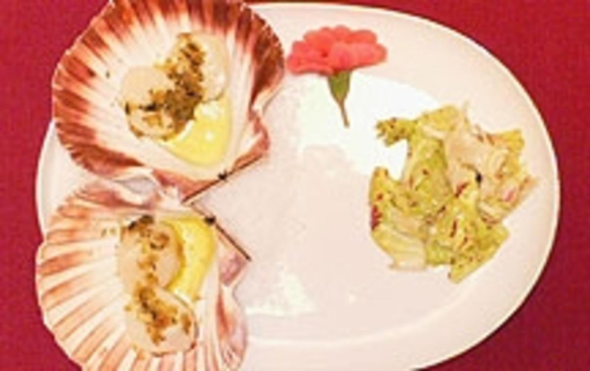 Bilder für Jakobsmuscheln in Limetten-Ingwer-Butter - 'Coquilles St. Jacques' - Rezept