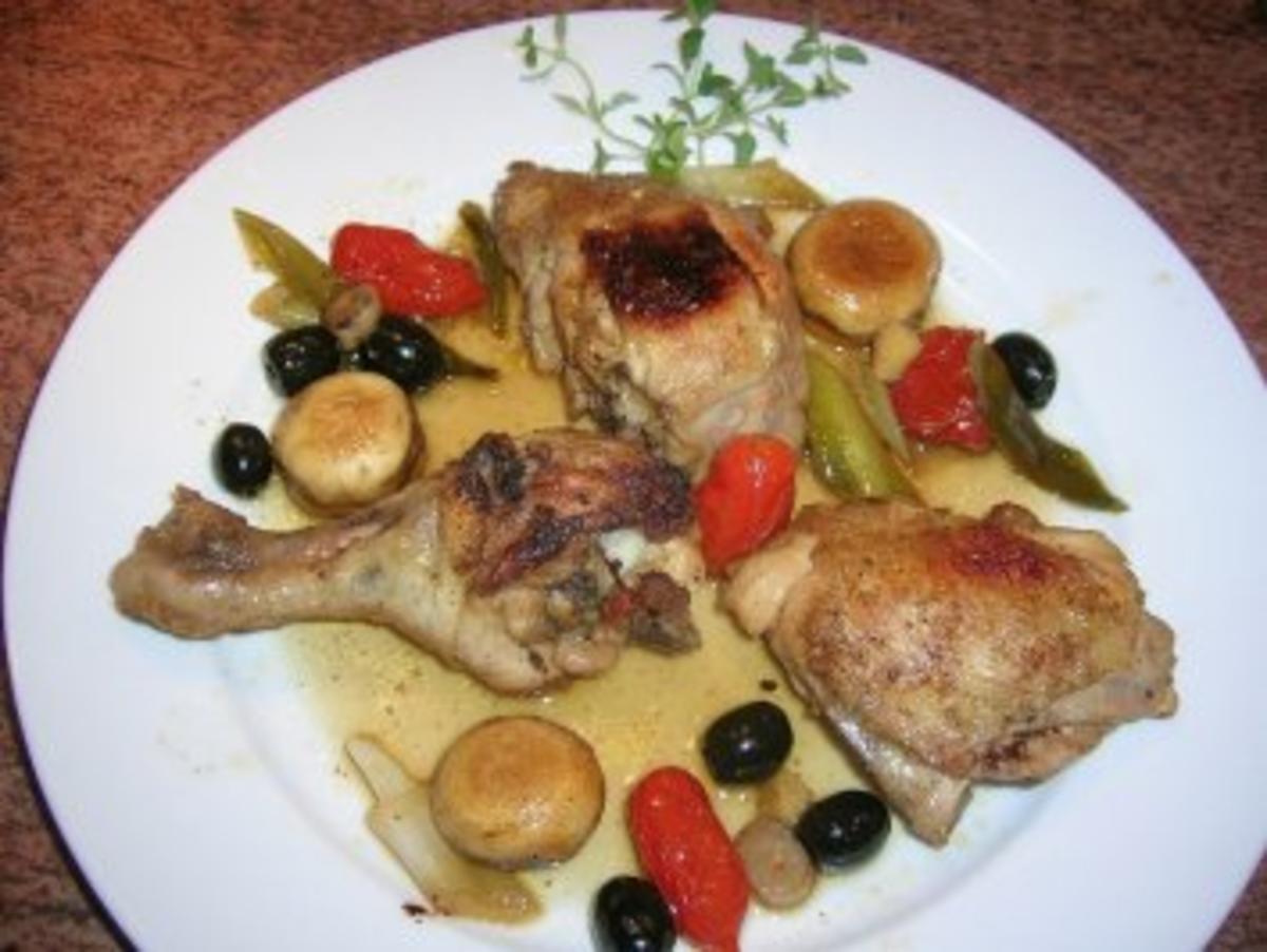 Bilder für Sherryhuhn mit Pilzen und Frühlingszwiebeln - Rezept