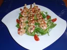 Feldsalat mit Garnelenspieße - Rezept