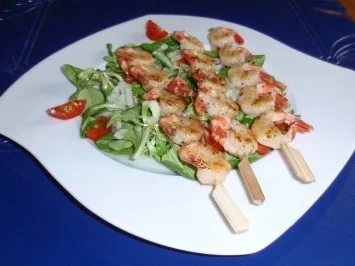 Feldsalat mit Garnelenspieße - Rezept - Bild Nr. 5