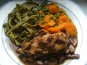 Hähnchenbrust in Pilzrahm-Soße  grünen Nudeln  und - Rezept