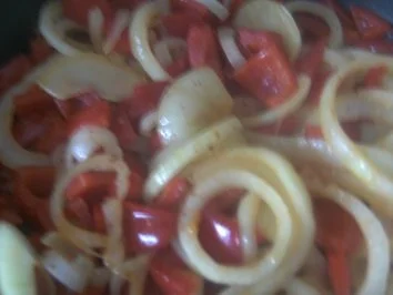 Jägerschnitzel --  Paprika-Zwiebel-Gemüse - Rezept - Bild Nr. 4