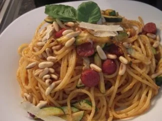 Pikante Spaghettini mit Salami - Rezept