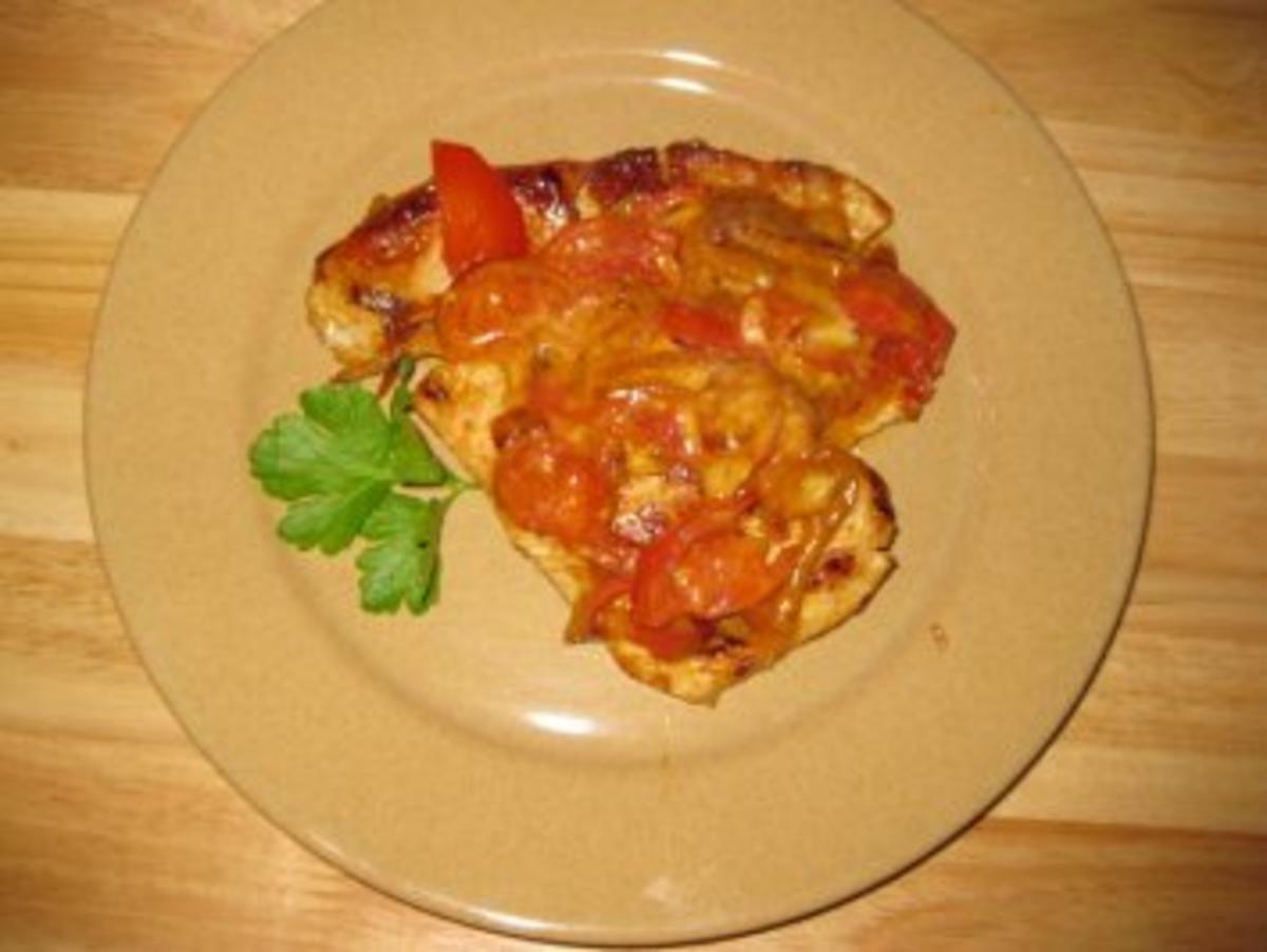 Putenschnitzel mit einem Häubchen aus Zwiebeln,Tomaten und Käse.. - Rezept - Bild Nr. 9