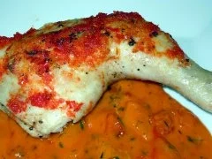 Chili-Hähnchenschenkel auf Rahmpaprika - Rezept