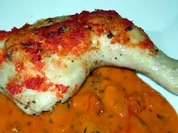 Chili-Hähnchenschenkel auf Rahmpaprika - Rezept