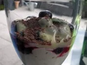 Orangenblütencreme mit Heidelbeeren und zweierlei Schokoladen-Haube - Rezept