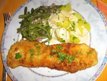 Rezept: Putenschnitzel mit Speckböhnchen, Kartöffelchen und Rahm-Zitronensoße Bild Nr. 9 Putenschnitzel mit Speckböhnchen, Kartöffelchen und Rahm-Zitronensoße - Rezept - Bild Nr. 9
