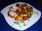 Hähnchenbrust im Schinkenmantel und buntem Ofengemüse - Rezept