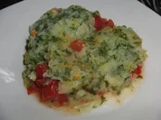 Fisch : Fischfilet-Auflauf auf Tomaten (matratze) und Kartoffel (zudecke) - Rezept