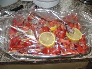 Rezept: Huhn : Saftige Hähnchenbrust im Bratschlauch, mit Paprika, Tomate und grünen Bohnen Bild Nr. 4 Huhn : Saftige Hähnchenbrust im Bratschlauch, mit Paprika, Tomate und grünen Bohnen - Rezept - Bild Nr. 4