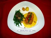 Seelachfilet unter der Kartoffelkruste an Riesling-Safran-Senf-Soße - Rezept