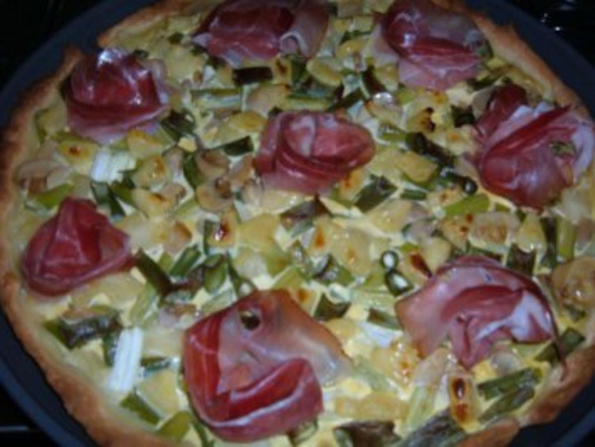 Pizza......mit Frühlingszwiebeln...Ananas  und Schinken - Rezept