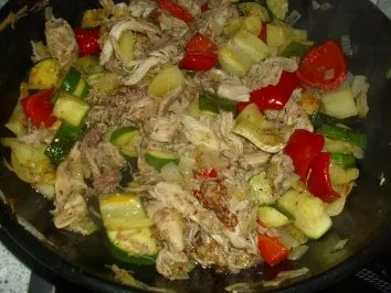 Rezept: Paprika-Zucchini-Hähnchenfleischpfanne Paprika-Zucchini-Hähnchenfleischpfanne - Rezept
