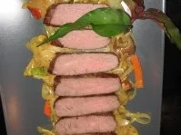 Rindersteak auf gelbem  Glasnudel-Gemüse-Curry - Rezept - Bild Nr. 4