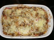 Aufläufe:Hackfleischtopf mit Curryreis und Käse Überbacken - Rezept