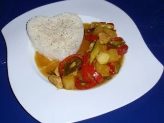 Rezept: Schweinefleisch süß/scharf mit einem Himalaya Basmatireis Schweinefleisch süß/scharf mit einem Himalaya Basmatireis - Rezept