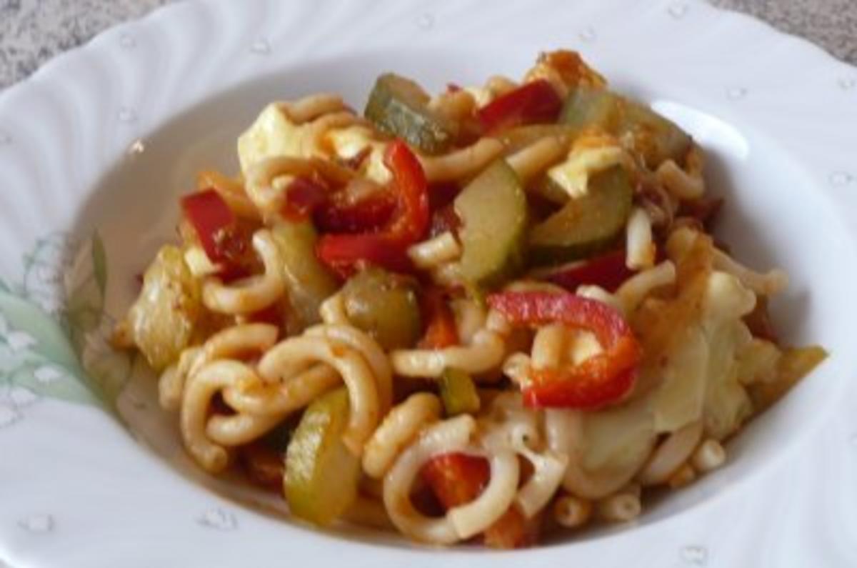 Pfannengericht: Gemüse mit Gabelspaghetti - Rezept