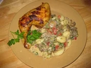 Rezept: Knusprige Schenkel auf Champignon-Rahm-Gnocchis.... Knusprige Schenkel auf Champignon-Rahm-Gnocchis.... - Rezept