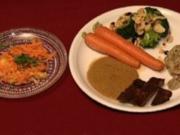 Entenbrust "Tropicana" mit Vollwertklößen und Möhrchen an Salat (Ilse Storb) - Rezept